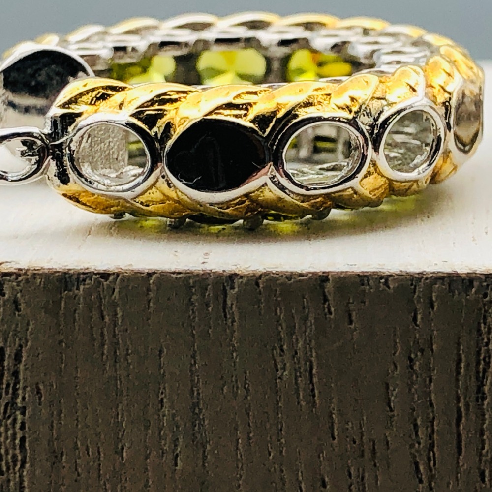 Karis Hoop Earrings Simulated Peridot Green Gold Tone Silver Tone Mixed Metal - Picture 8 of 10